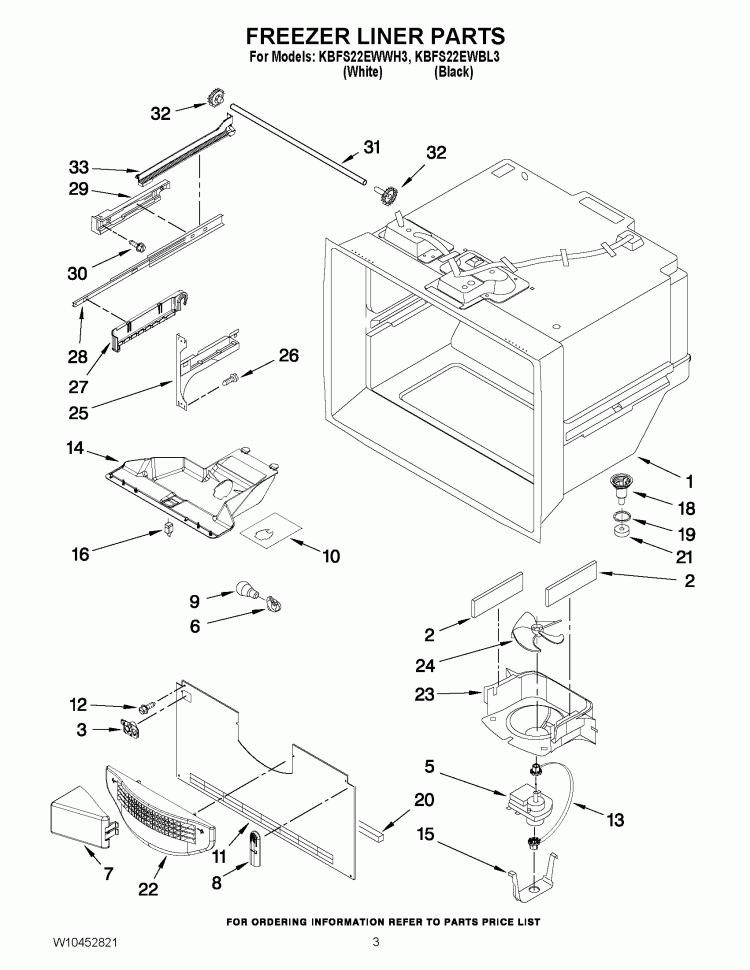 FREEZER LINER PARTS Diagram and Parts List for KBFS22EWBL3  KitchenAid Refrigerator
