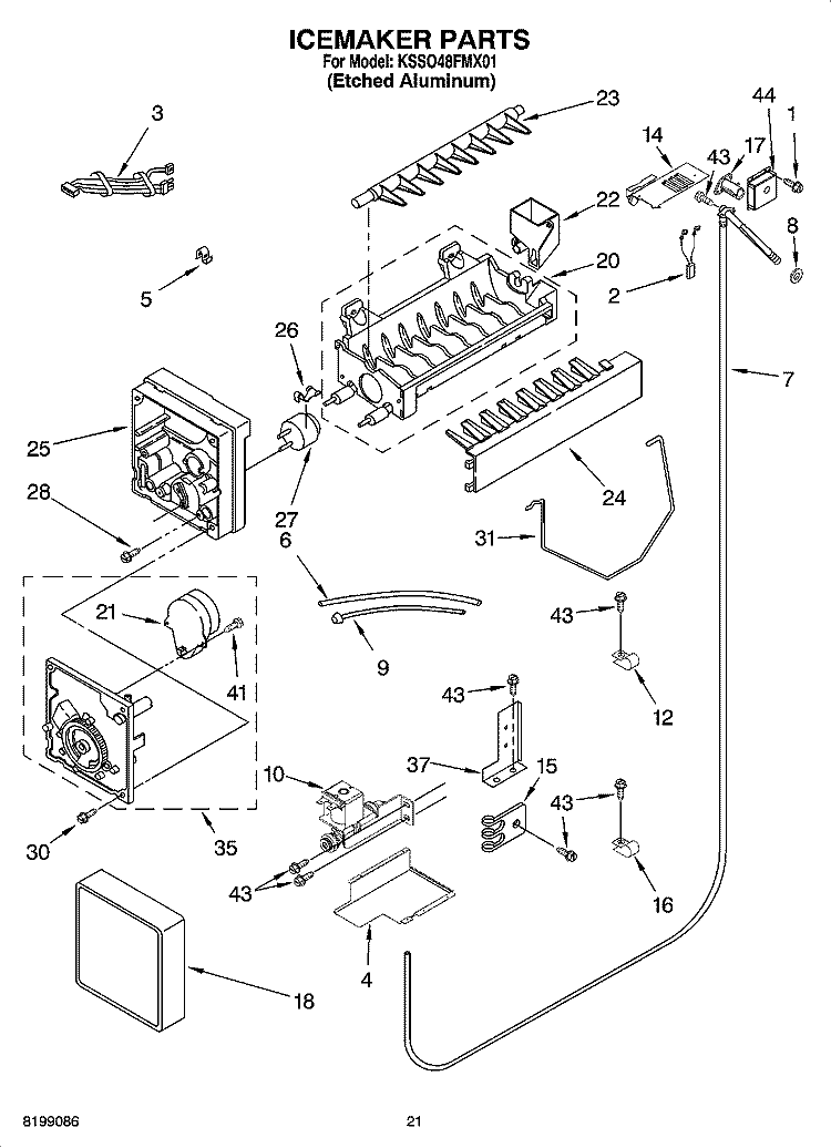 ICEMAKER PARTS Diagram and Parts List for KSSO48FMX01  KitchenAid Refrigerator