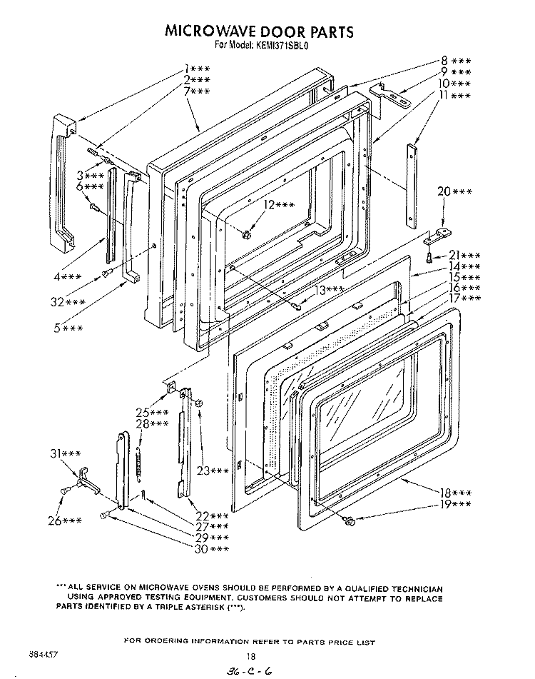 MICROWAVE DOOR Diagram and Parts List for KEMI371SBL0  KitchenAid Microwave Oven Combo