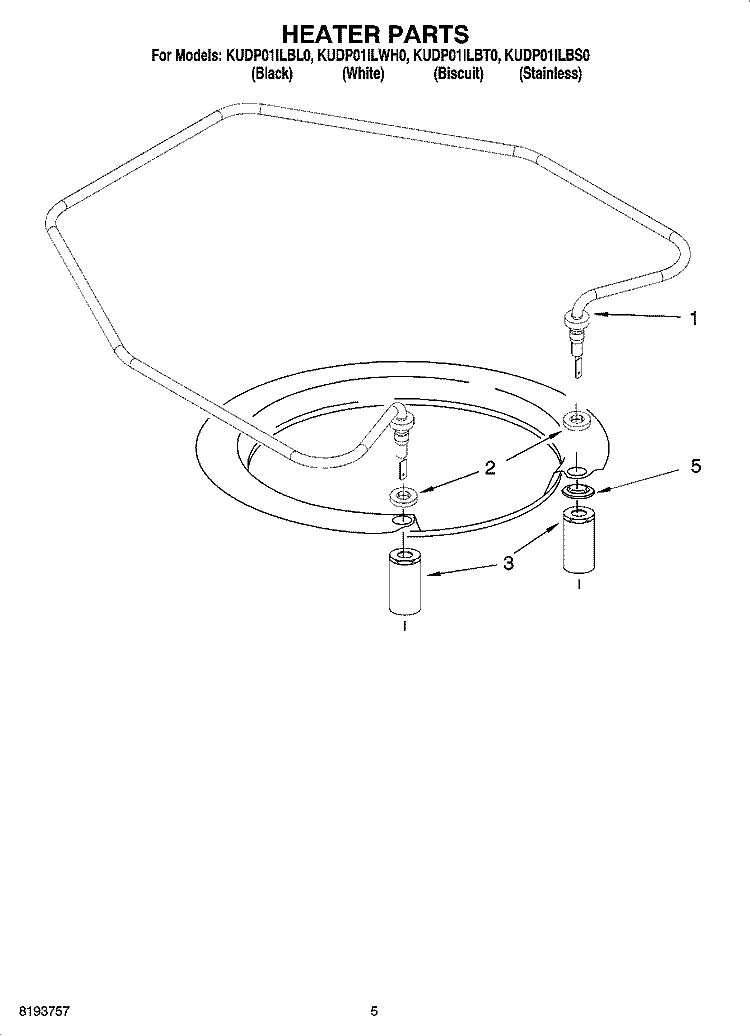 HEATER PARTS Diagram and Parts List for KUDP01ILBS0  KitchenAid Dishwasher
