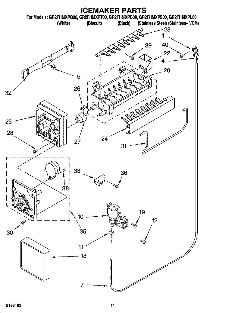 ICEMAKER PARTS Diagram and Parts List for GR2FHMXPT00  Whirlpool Refrigerator