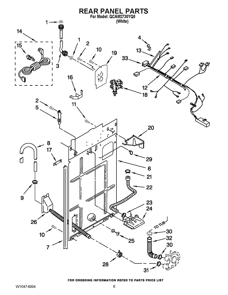 REAR PANEL PARTS Diagram and Parts List for QCAM2730YQ0  Whirlpool Washer