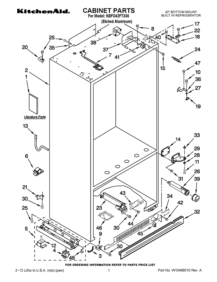 CABINET PARTS Diagram and Parts List for KBFO42FTX05  KitchenAid Refrigerator