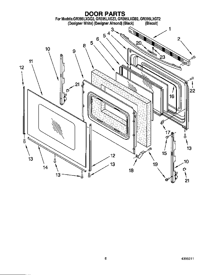 DOOR, OPTIONAL Diagram and Parts List for GR395LXGT2  Whirlpool Range