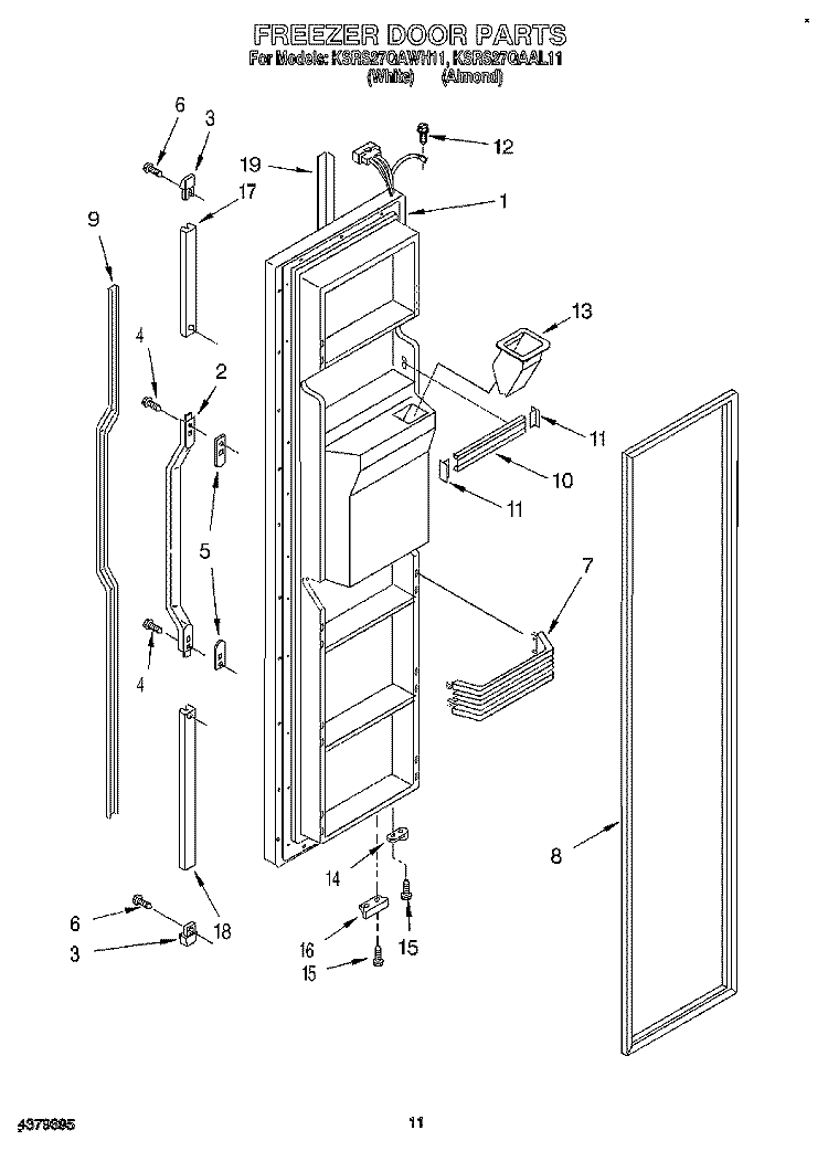 FREEZER DOOR Diagram and Parts List for KSRS27QAAL11  KitchenAid Refrigerator