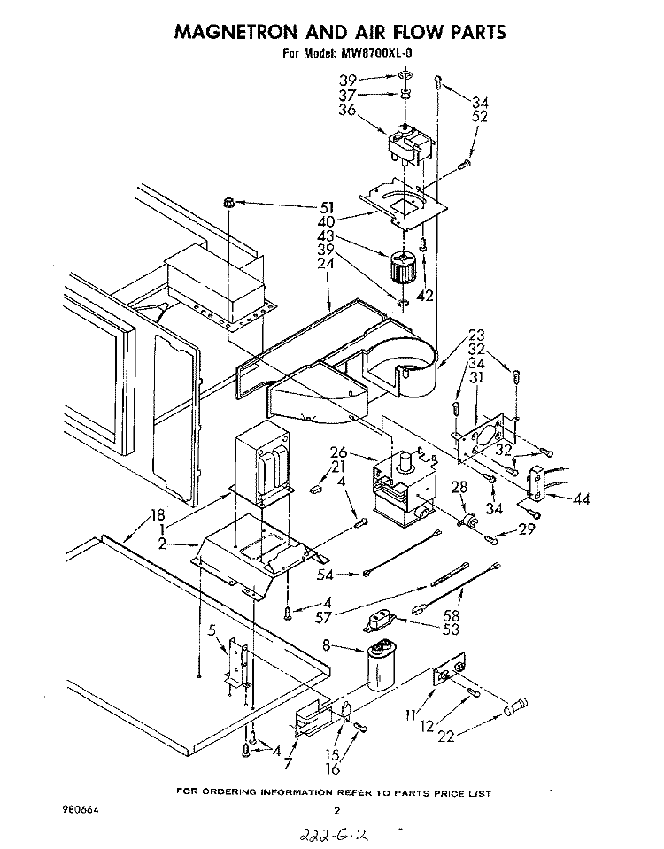 MAGNETRON AND AIR FLOW Diagram and Parts List for MW8700XL0  Whirlpool Microwave