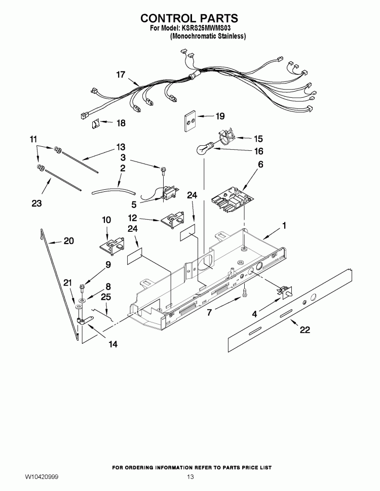 CONTROL PARTS Diagram and Parts List for KSRS25MWMS03  KitchenAid Refrigerator