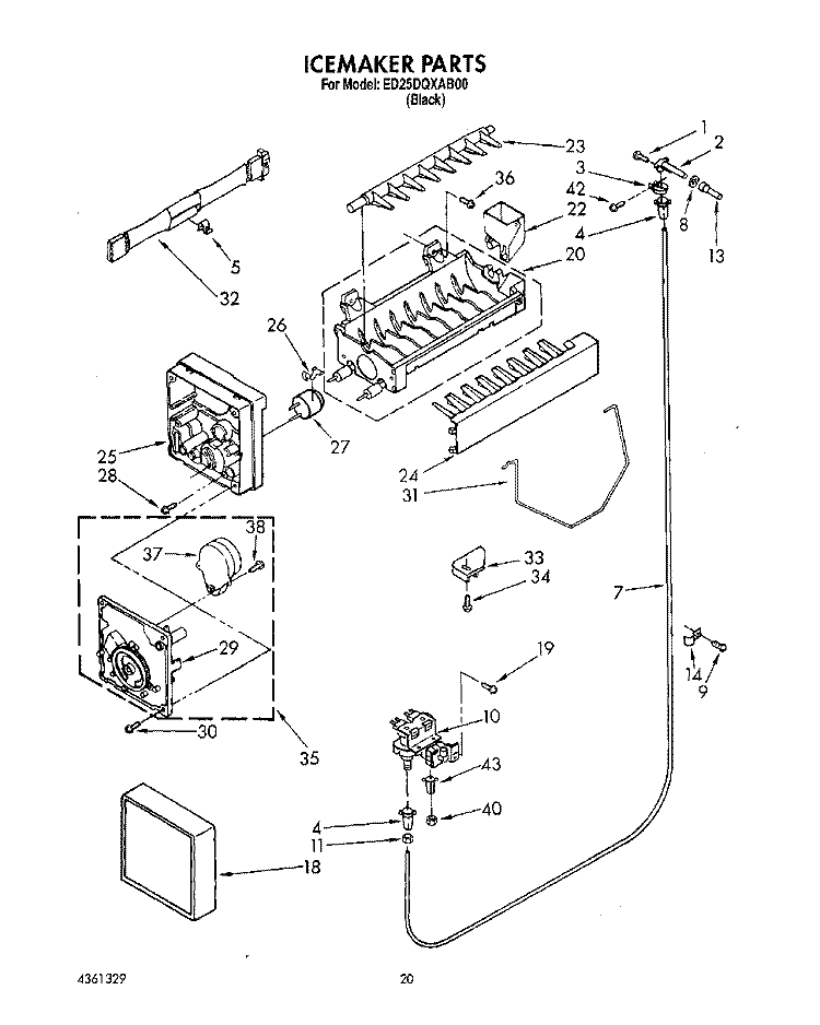ICEMAKER, LIT/OPTIONAL Diagram and Parts List for ED25DQXAB00  Whirlpool Refrigerator