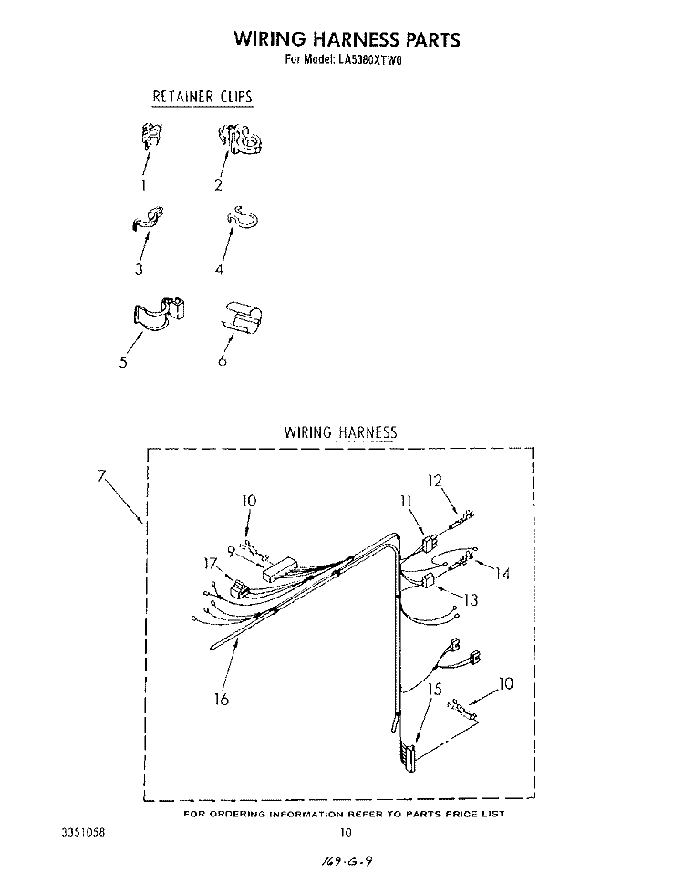 WIRING HARNESS Diagram and Parts List for LA5380XTG0  Whirlpool Washer