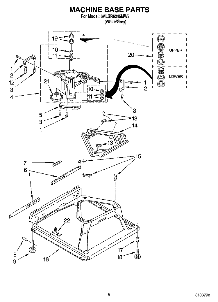MACHINE BASE PARTS Diagram and Parts List for 6ALBR6245MW3  Whirlpool Washer