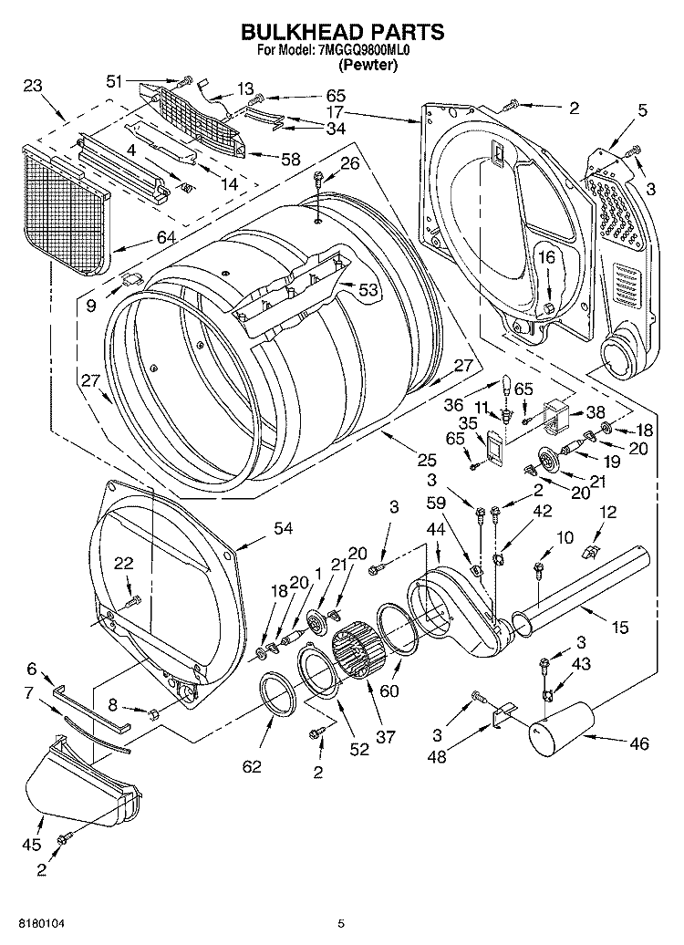 BULKHEAD PARTS Diagram and Parts List for 7MGGQ9800ML0  Whirlpool Dryer