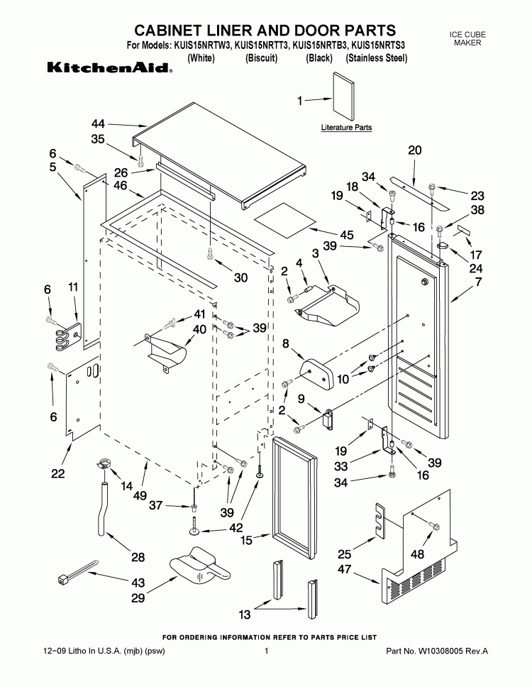 CABINET LINER AND DOOR PARTS Diagram and Parts List for KUIS15NRTB3  KitchenAid Ice Maker