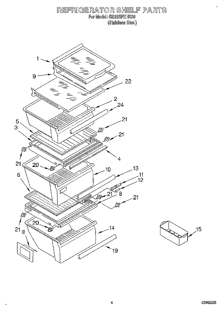 REFRIGERATOR SHELF Diagram and Parts List for GD22SFXHS00  Whirlpool Refrigerator
