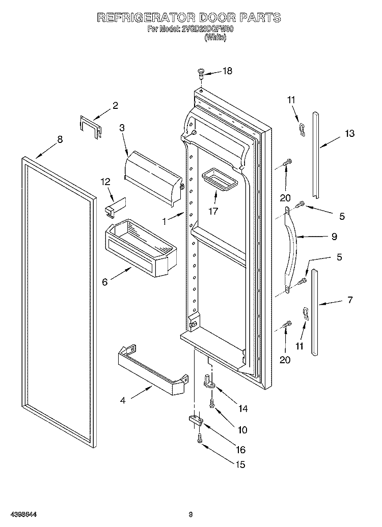 REFRIGERATOR DOOR Diagram and Parts List for 2VGD23DQFW00  Whirlpool Refrigerator