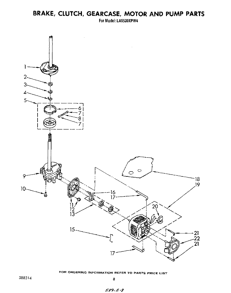 BRAKE, CLUTCH, GEARCASE, MOTOR AND PUMP Diagram and Parts List for LA5530XPW4  Whirlpool Washer