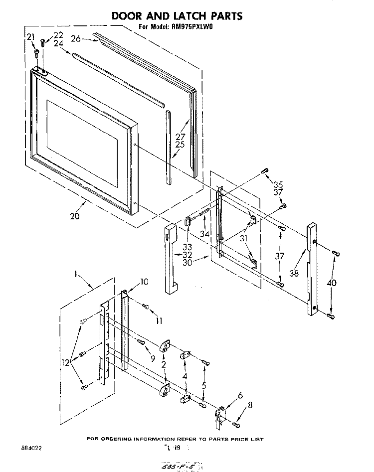 DOOR AND LATCH Diagram and Parts List for RM975PXLW0  Whirlpool Microwave Oven Combo