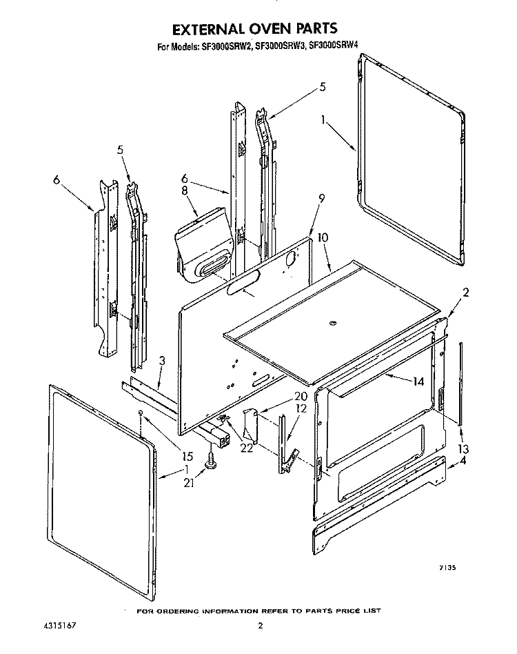 EXTERNAL OVEN Diagram and Parts List for SF3000SRW2  Whirlpool Range