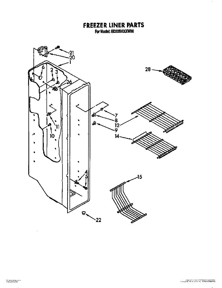FREEZER LINER Diagram and Parts List for ED20SKXXW00  Whirlpool Refrigerator