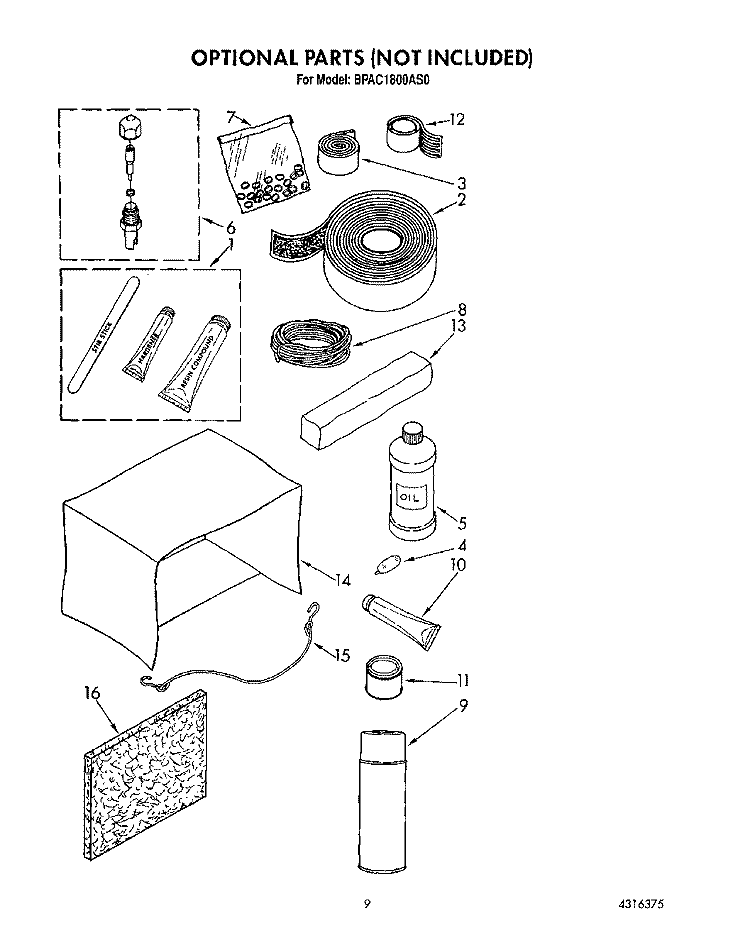 OPTIONAL Diagram and Parts List for BPAC1800AS0  KitchenAid Air Conditioner