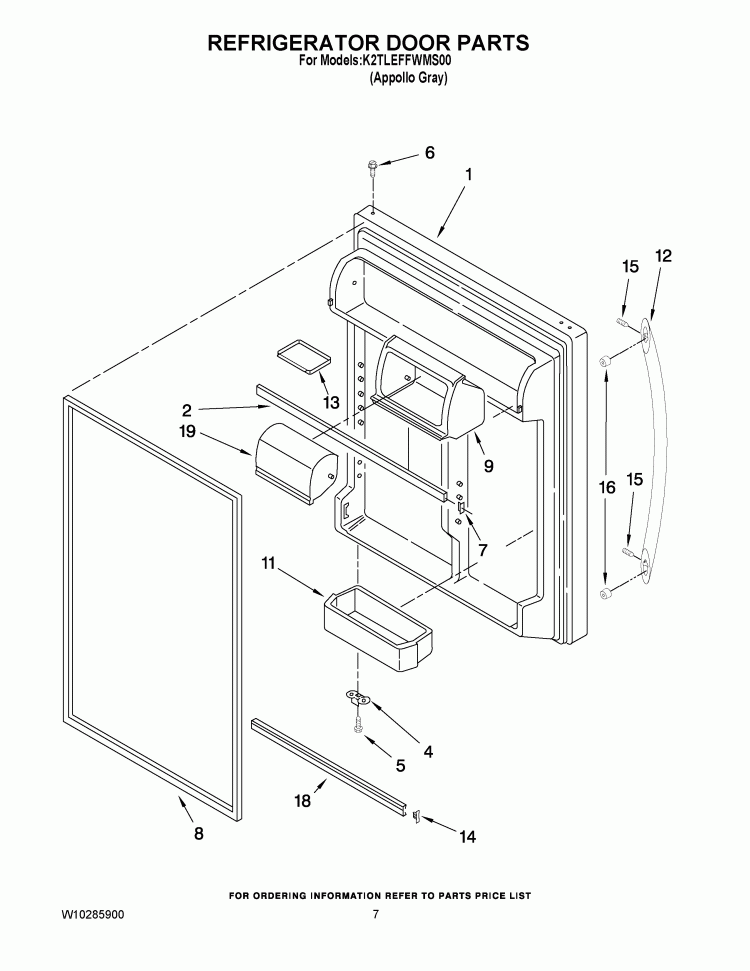 REFRIGERATOR DOOR PARTS Diagram and Parts List for K2TLEFFWMS00  KitchenAid Refrigerator