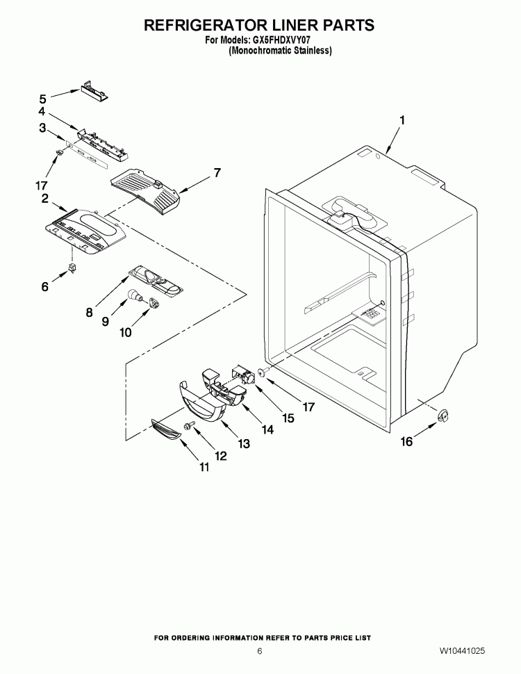 REFRIGERATOR LINER PARTS Diagram and Parts List for GX5FHDXVY07  Whirlpool Refrigerator