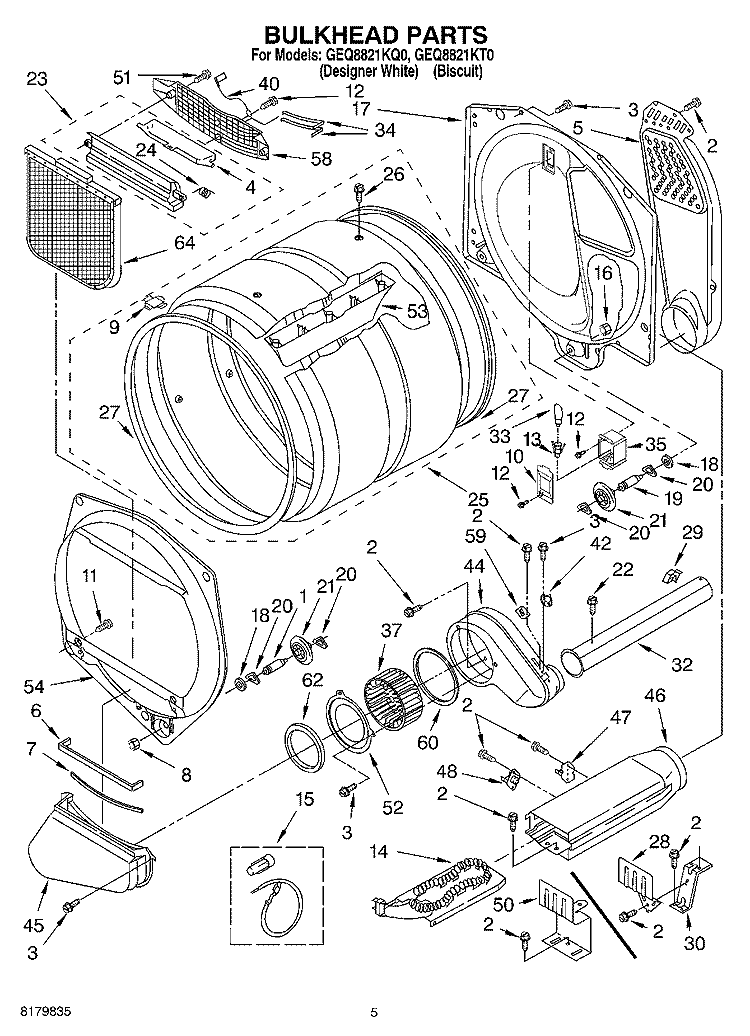 SECTION Diagram and Parts List for GEQ8821KT0  Whirlpool Dryer
