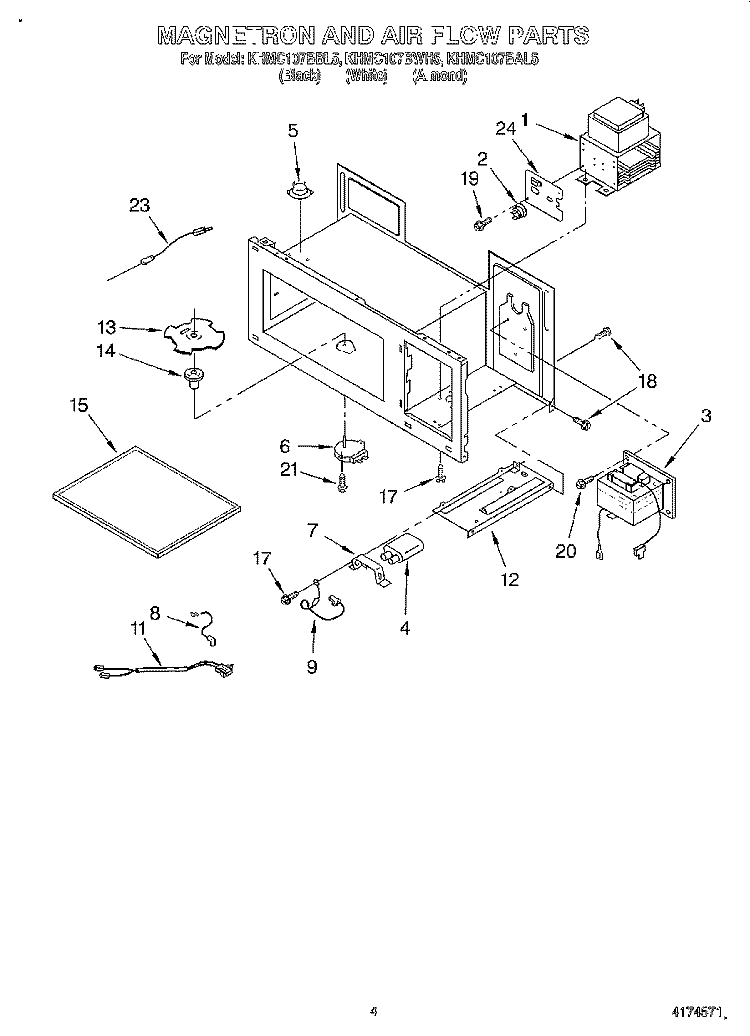 MAGNETRON AND AIR FLOW Diagram and Parts List for KHMC107BAL5  KitchenAid Microwave