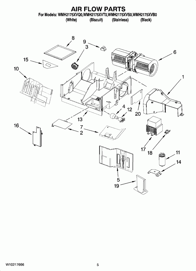 AIR FLOW PARTS Diagram and Parts List for WMH2175XVQ0  Whirlpool Microwave