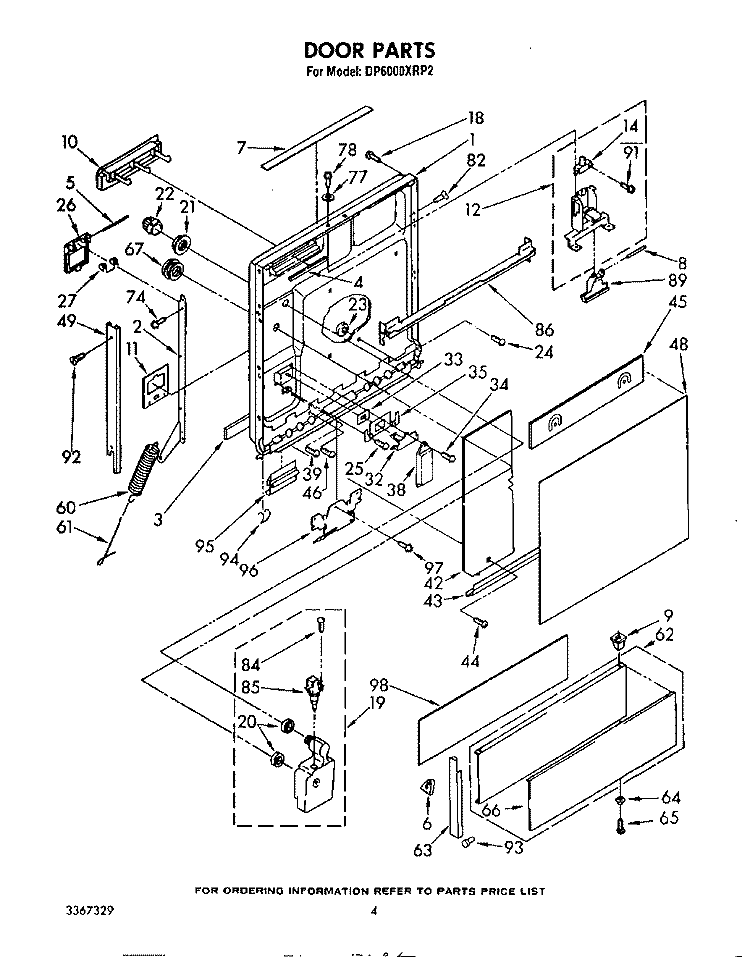DOOR Diagram and Parts List for DP6000XRP2  Whirlpool Dishwasher