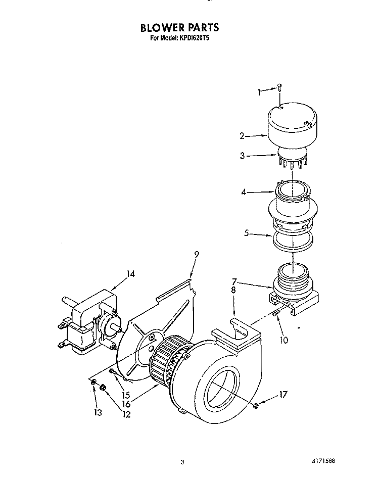 BLOWER Diagram and Parts List for KPDI620T5  KitchenAid Dishwasher