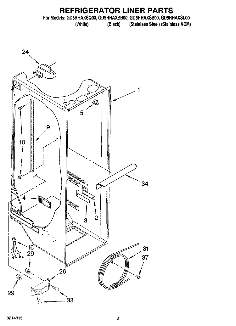 REFRIGERATOR LINER PARTS Diagram and Parts List for GD5RHAXSL00  Whirlpool Refrigerator