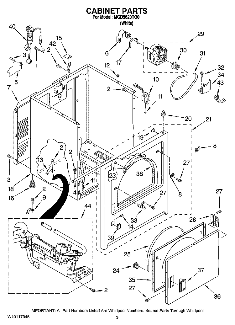 CABINET PARTS Diagram and Parts List for MGD5620TQ0  Maytag Dryer