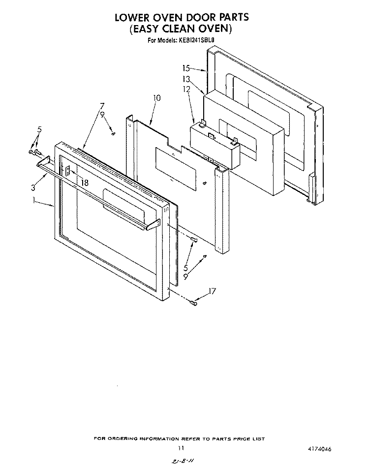 EASY CLEAN OVEN Diagram and Parts List for KEBI241SBL0  KitchenAid Wall Oven
