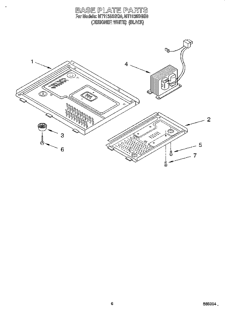 BASE PLATE Diagram and Parts List for MT1135SGB0  Whirlpool Microwave