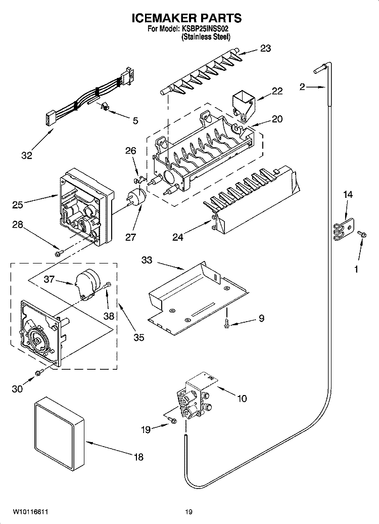 ICEMAKER PARTS, OPTIONAL PARTS (NOT INCLUDED) Diagram and Parts List for KSBP25INSS02  KitchenAid Refrigerator