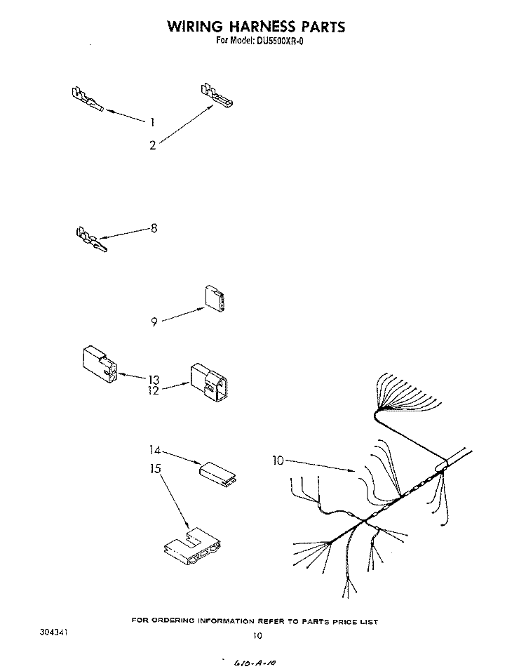 WIRING HARNESS Diagram and Parts List for DU5500XR0  Whirlpool Dishwasher