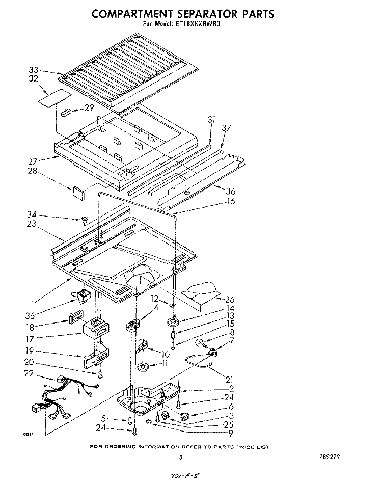 COMPARTMENT SEPARATOR Diagram and Parts List for ET18XKXRWR0  Whirlpool Refrigerator