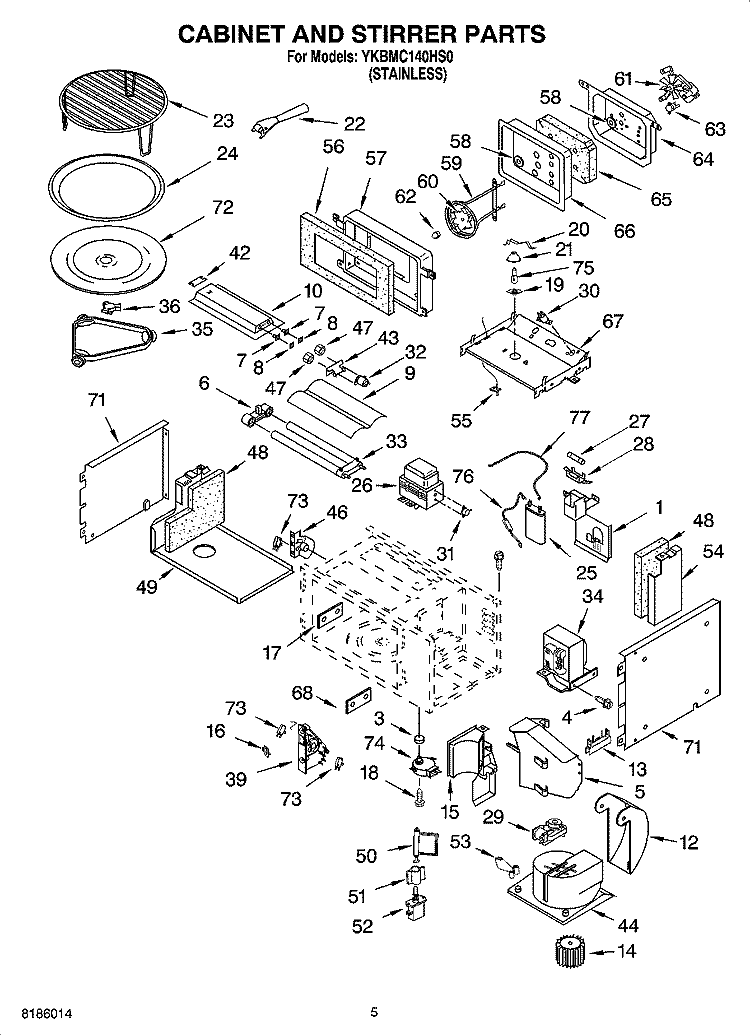 CABINET AND STIRRER PARTS Diagram and Parts List for YKBMC140HS0  KitchenAid Microwave Oven Combo
