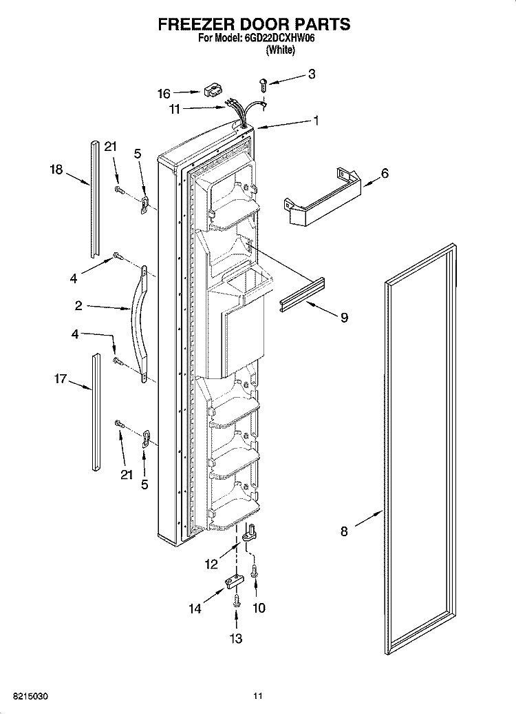 FREEZER DOOR PARTS Diagram and Parts List for 6GD22DCXHW06  Whirlpool Refrigerator