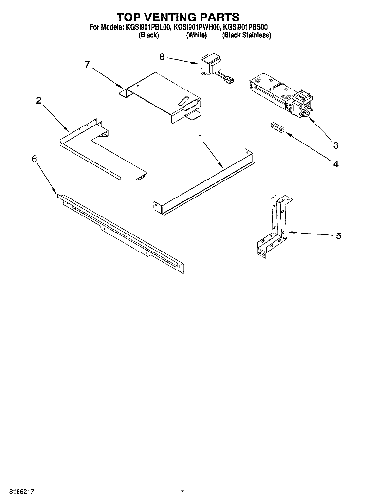 TOP VENTING PARTS Diagram and Parts List for KGSI901PBL00  KitchenAid Range