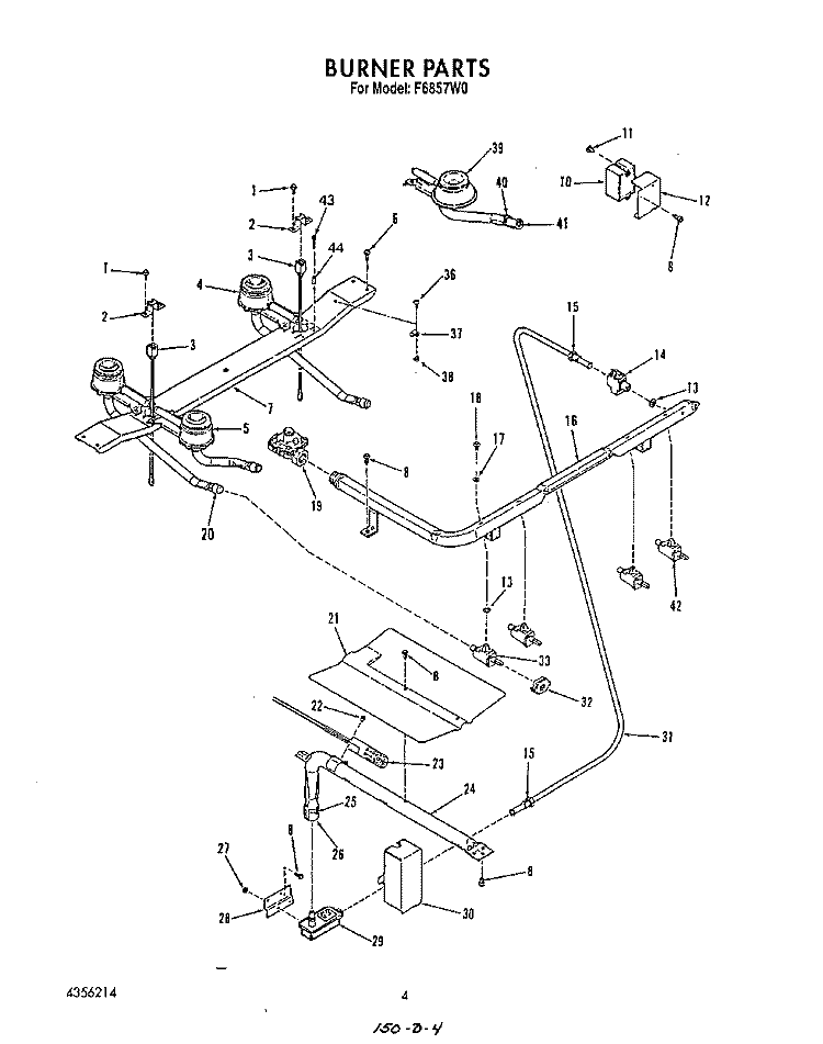 BURNER Diagram and Parts List for F6857W0  Roper Range