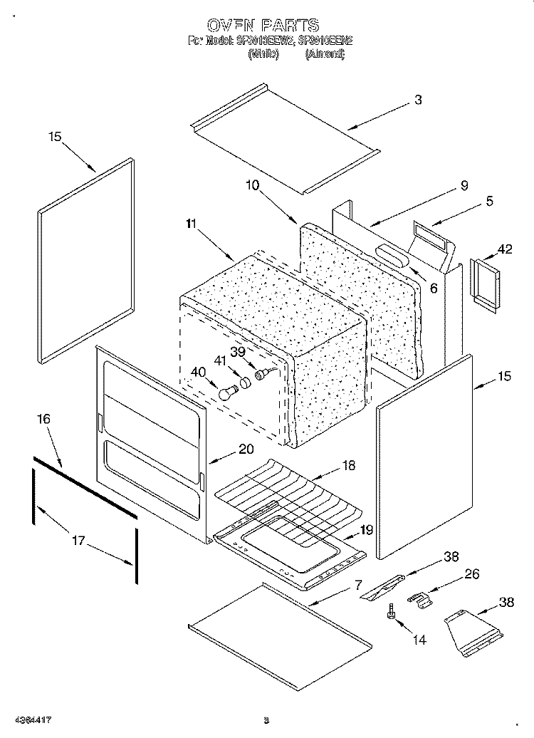 OVEN Diagram and Parts List for SF3010EEW2  Whirlpool Range