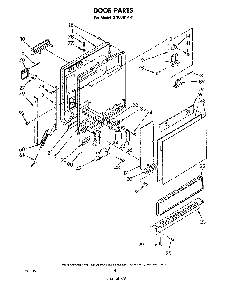 DOOR Diagram and Parts List for SHU30141  Whirlpool Dishwasher