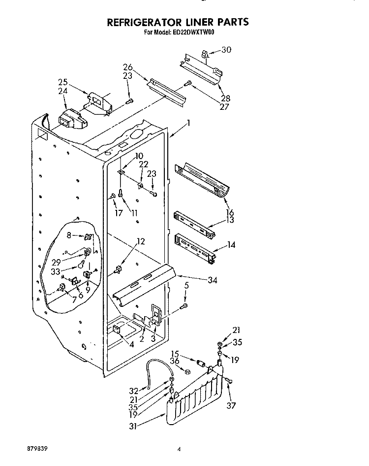 REFRIGERATOR LINER Diagram and Parts List for ED22DWXTN00  Whirlpool Refrigerator