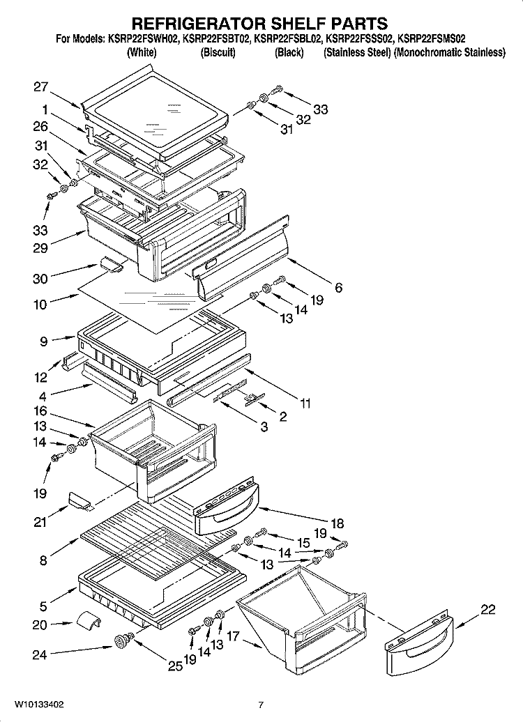 REFRIGERATOR SHELF PARTS Diagram and Parts List for KSRP22FSMS02  KitchenAid Refrigerator
