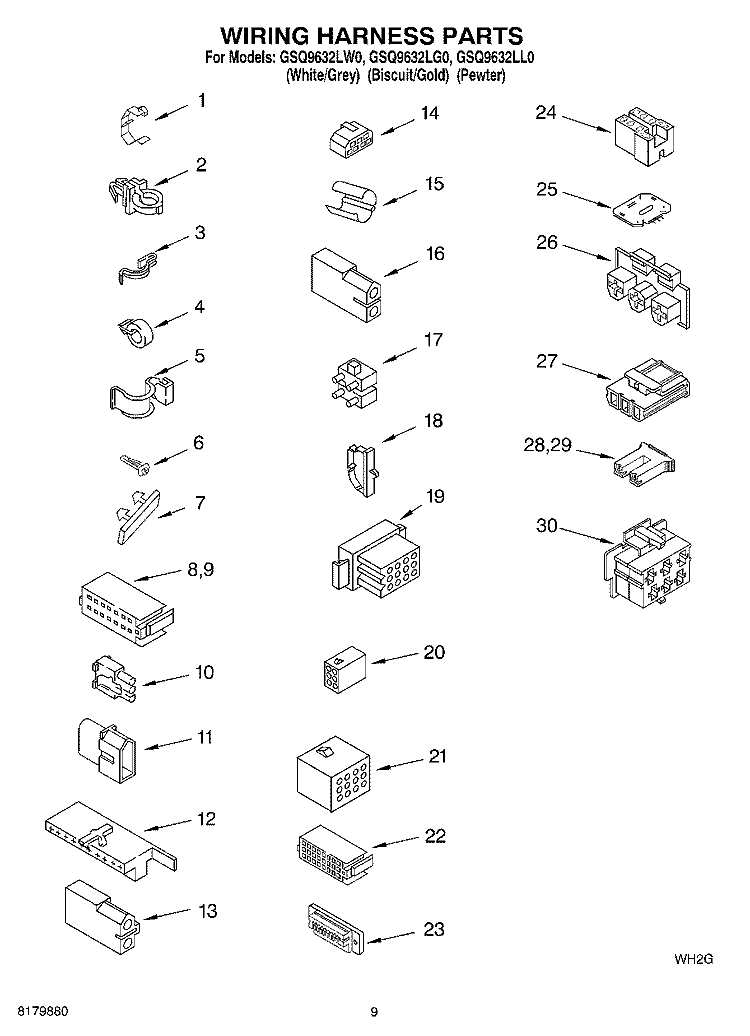 WIRING HARNESS Diagram and Parts List for GSQ9632LL0  Whirlpool Washer