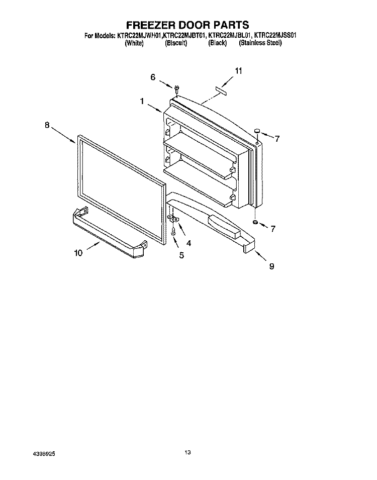 FREEZER DOOR, OPTIONAL Diagram and Parts List for KTRC22MJBT01  KitchenAid Refrigerator