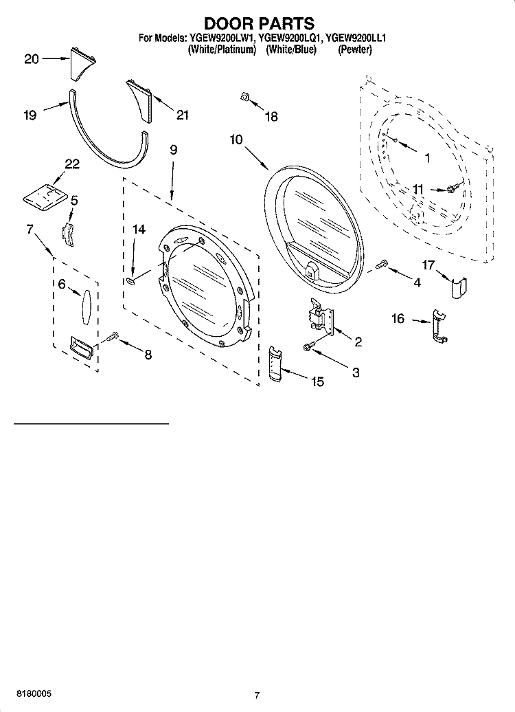 DOOR PARTS Diagram and Parts List for YGEW9200LQ1  Whirlpool Dryer