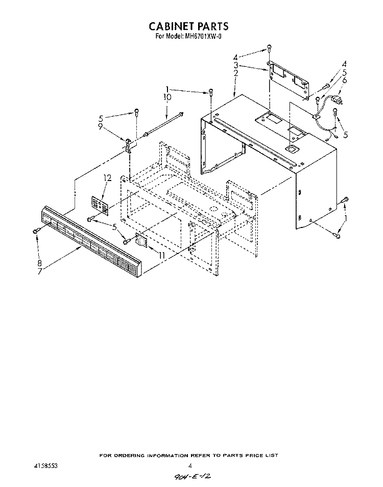 CABINET Diagram and Parts List for MH6701XW0  Whirlpool Microwave