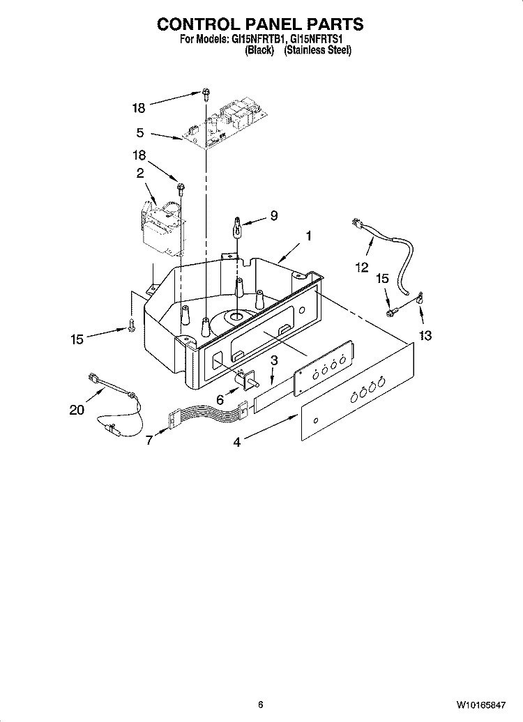 CONTROL PANEL PARTS Diagram and Parts List for GI15NFRTB1  Whirlpool Ice Maker